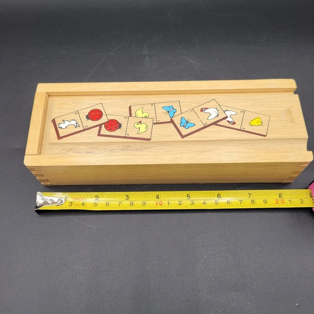 Vintage Hardwood Animal Dominoes Set Chickens Ducks Cats Ladybugs 28 piece